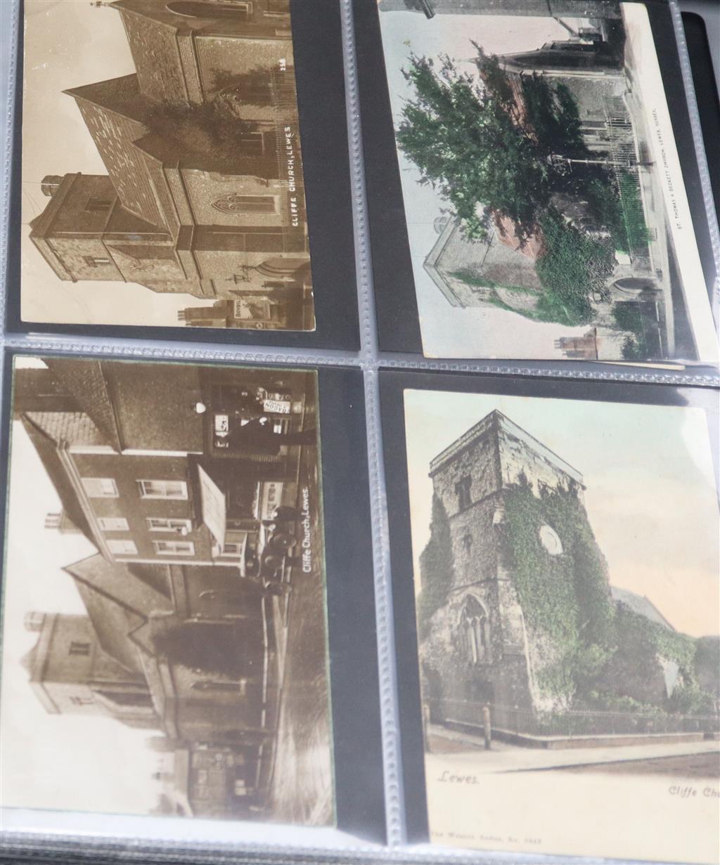 Lewes Interest: 227 postcards, Edward VII to Queen Elizabeth II, views including: The Pells (42); Priory Ruins (28); Lewes Churches (70